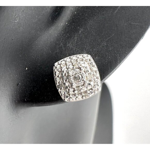 Natural Diamond Cushion Cut Stud Earrings in Sterling Silver - Picture 1 of 14